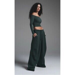 Skims Vintage Fleece Baggy Sweatpants New XS Boyfriend Cypress Green Sold Out!